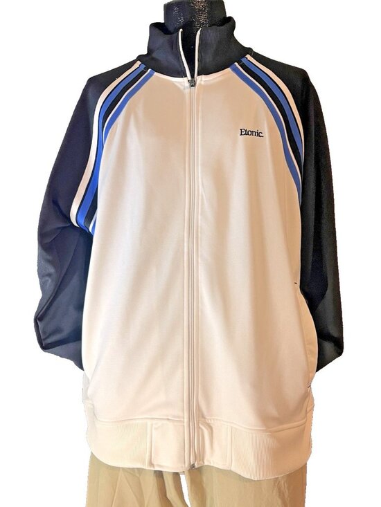 etonic Other - Etonic White Black Blue Striped Full-Zip Track Jacket Mens XXL